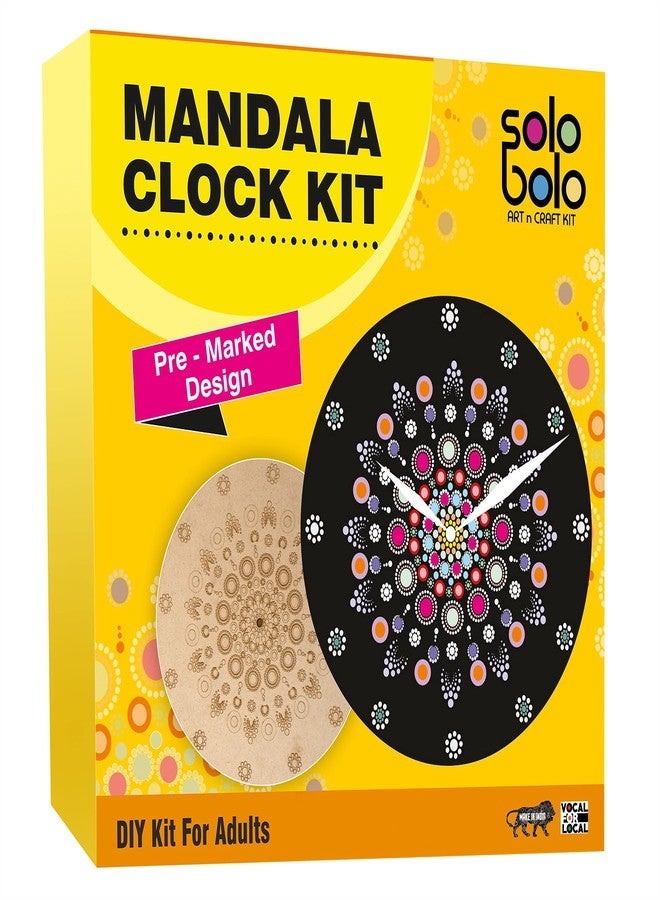 Solobolo Mandala Painting Kit, Adults|Diy Mandala Clock Kit, Home Decor|Craft Materials Mdf Cutouts, Art & Craft Kit| Gifts, Girls|Size-12 Inch Wall Clock Premarked Mdf Base, Painting - Brown - Image 1
